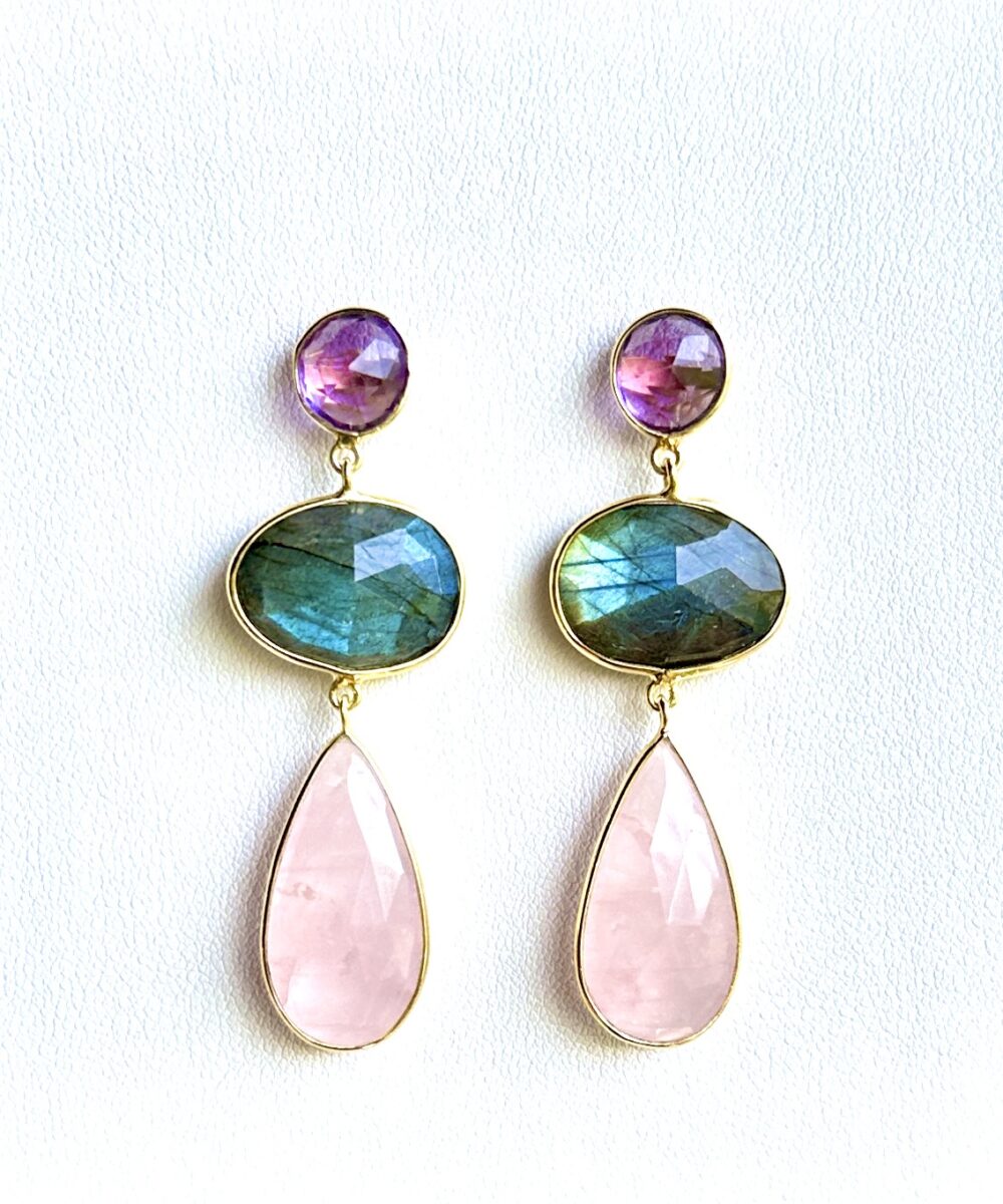 Aretes Rose Quartz & Amatista