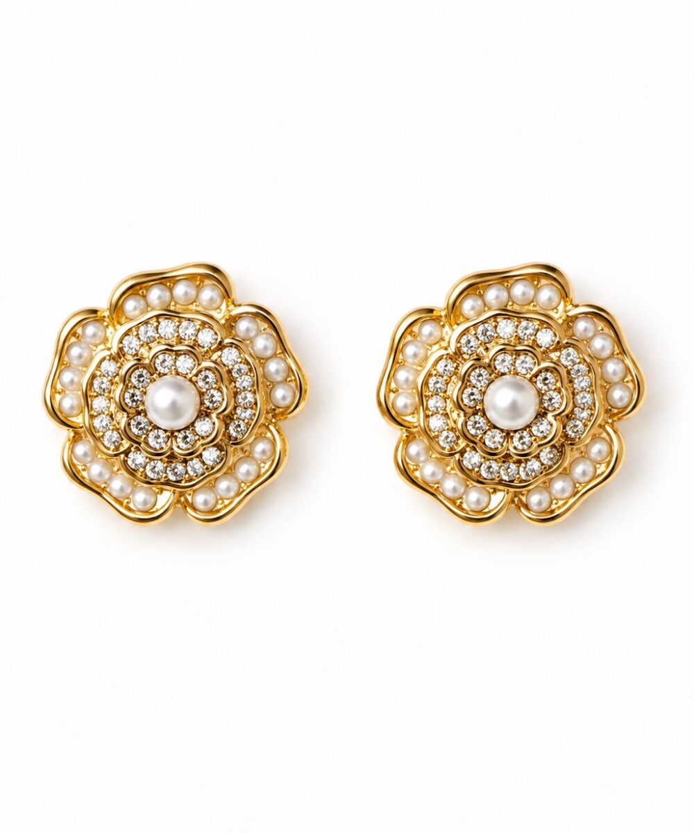 Aretes Hortensia Shine — Aretes de cobre con perlas sintéticas y circones
